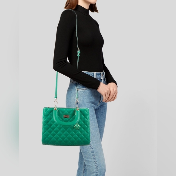 St. John Kelly quilted  Green Leather Sachel's handbag Preppy - Picture 2 of 16